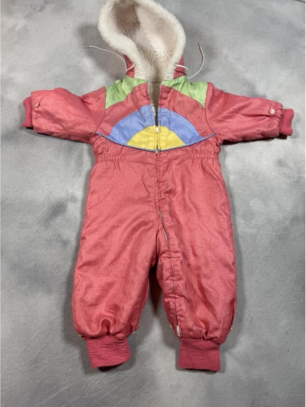 RARE stunning Vintage 70s Sears Baby Snowsuit Rainbow Sherpa 21–26 Lbs, mint!